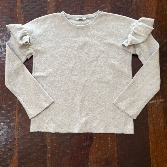 Zara Tops - Zara Light Gray Long Sleeve Top with Ruffle Detail